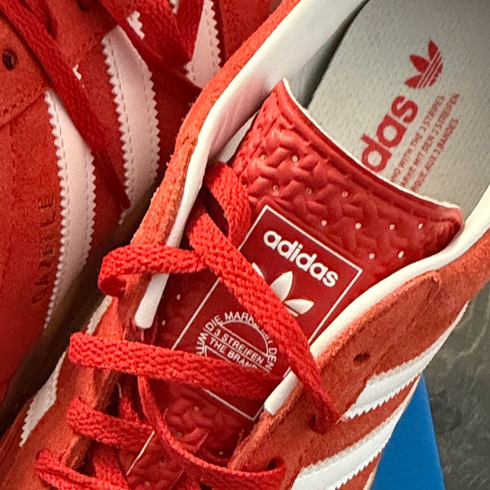 adidas Gazelle Red Suede Sneakers with White Stripes - Picture 3 of 7